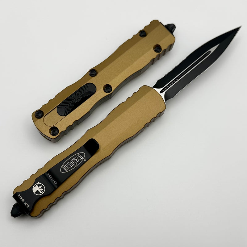 Microtech Dirac Double Edge Black Partial Serrated & Tan 225-2TA