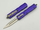 Microtech Dirac Delta D/E Satin Full Serrated w/ Purple Handle 227-6PU