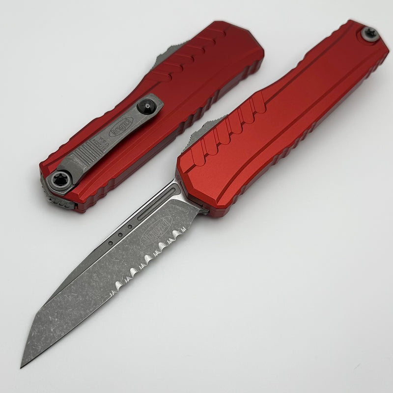 Microtech Cypher II S/E Partial Serrated Apocalyptic w/ Red Handle 1241-11APRD