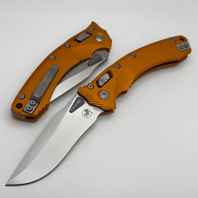 Microtech Amphibian RAM LOK Orange Tangerine Fluted Aluminum & Stonewash M390MK 137RL-10FLOT