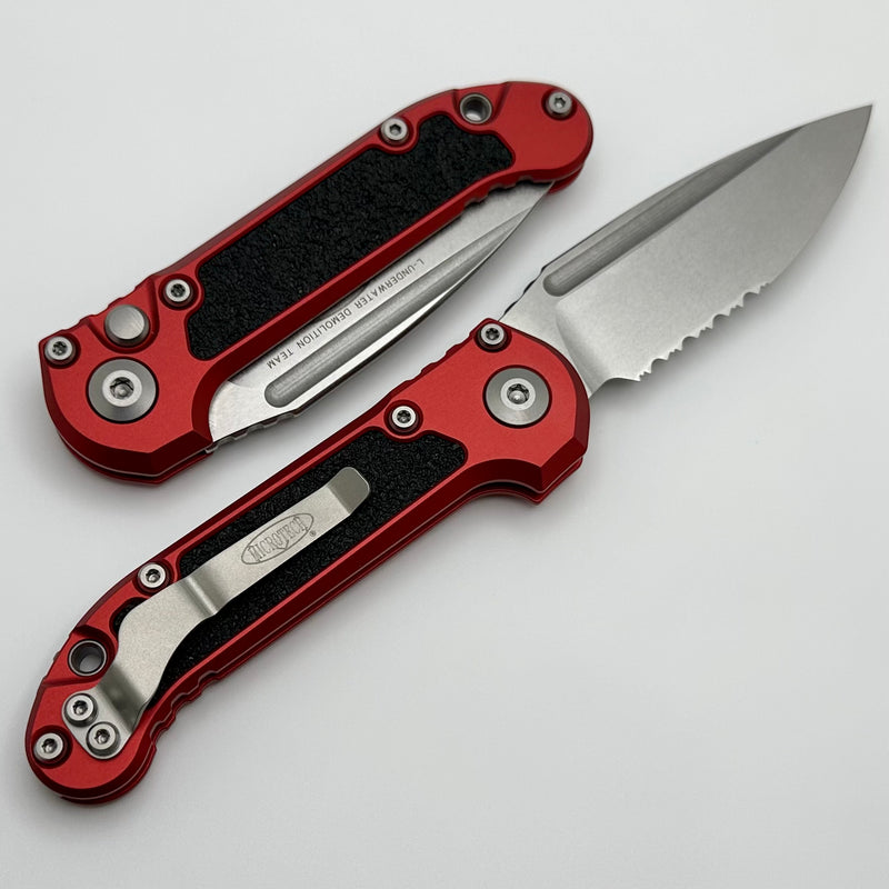 Microtech Knives LUDT Gen III Stonewash Partial Serrated Drop Point w/ Red Handle 1135-11RD One Per Household