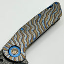 Marfione Custom Knives Warhound Flamed Barked Titanium w/ Blue Ti Hardware & Vegas Forge Stainless Reptilian Damascus Pattern