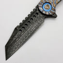 Marfione Custom Knives Warhound Flamed Barked Titanium w/ Blue Ti Hardware & Vegas Forge Stainless Reptilian Damascus Pattern