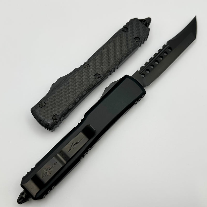 Microtech Ultratech Hellhound DLC Shadow w/ Carbon Fiber Top Signature Series 119-1DLCTCFSH