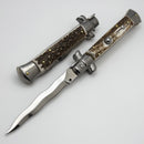 Frank B Italian Stiletto 9" w/ Kriss Single Edge Blade & Stag Handles