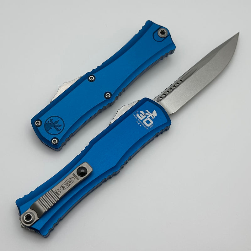 Microtech Knives Mini Hera 30th Anniversary Stonewash S/E M390MK w/ Blue Handle 1703M-10BL30