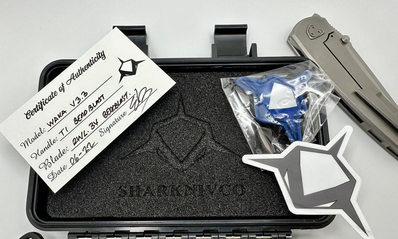 Sharknivco Waka V3.3 Titanium Beadblast Framelock & RWL34 PRE OWNED