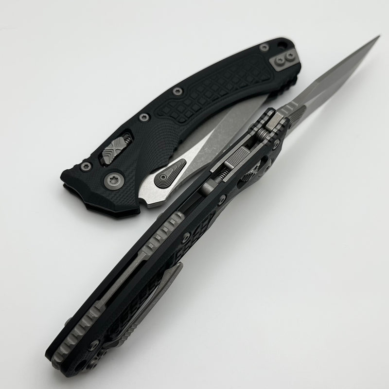 Microtech Amphibian RAM LOK Black Frag G-10 & Partial Serrated Apocalyptic M390MK 137RL-11APFRGTBK