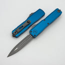 Microtech UTX-70 Gen IV w/ Blue Handle & D/E Apocalyptic M390MK 11474-10APBL