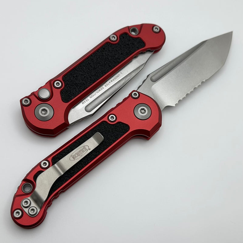 Microtech Knives LUDT Gen III Stonewash Partial Serrated Tanto w/ Red Handle 1136-11RD