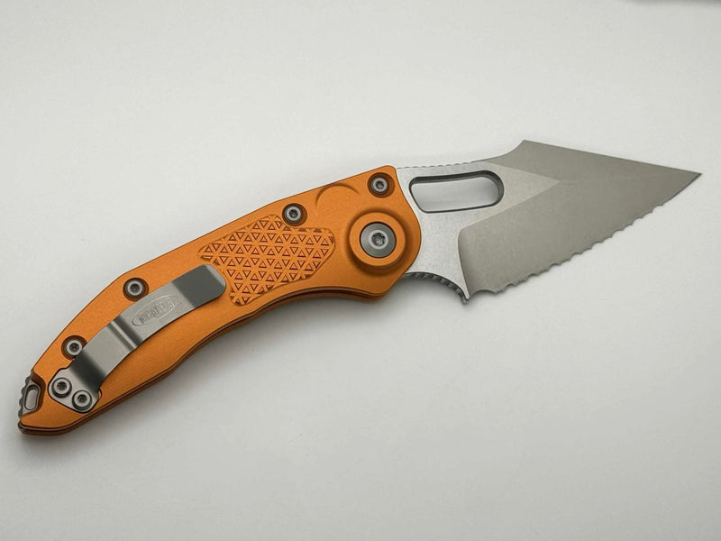 Microtech Borka Stitch Auto w/ Orange Handles & Full Serrated Stonewash 169-12OR
