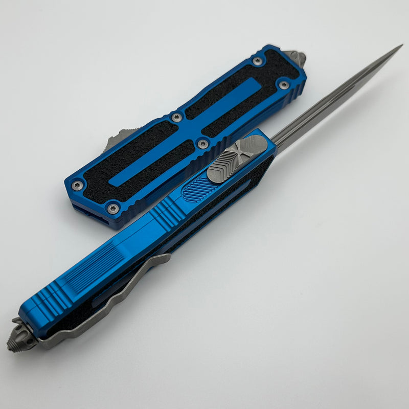 Microtech Scarab 2 Gen 3 Blue Handles w/ S/E Spine Fluted Apocalyptic M390MK 1278-10APBL