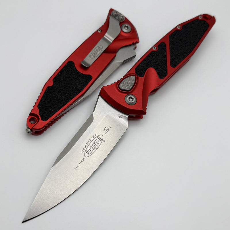 Microtech Socom Elite Auto Red w/ S/E Stonewash 160A-10RD