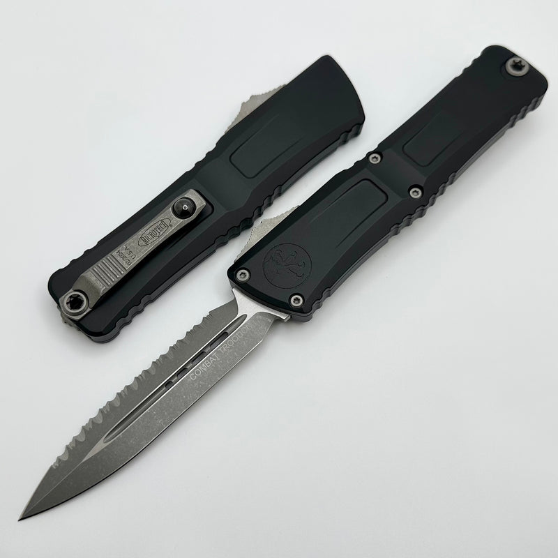 Microtech Knives Combat Troodon Gen III Apocalyptic Full Serrated Double Edge w/ Black Handle 1142-12AP