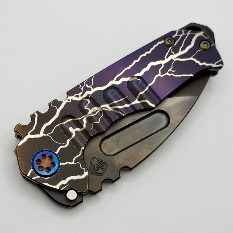 Medford Praetorian Genesis T Lightning Strike Engraved Bronze/Violet Handles w/ Flamed Hardware/Clip & S45VN Vulcan Drop Point