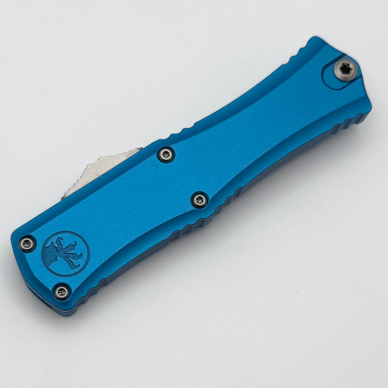 Microtech Knives Mini Hera Satin D/E Full Serrated M390MK w/ Blue Handle 1702M-6BL