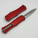 Microtech Knives Mini Hera Stonewash Full Serrated Double Edge M390MK w/ Red Handle 1702M-12RD