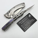 Microtech Amphibian Mini RAM LOK Stonewash Titanium Slab & Stonewash M390MK w/ Purple Accents 137MRL-10MS3