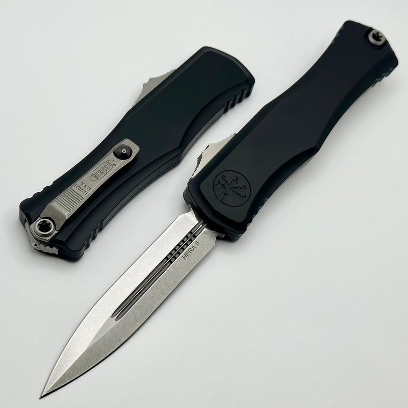 Microtech Knives Hera II Stonewash Double Edge w/ Black Handle 1702-10