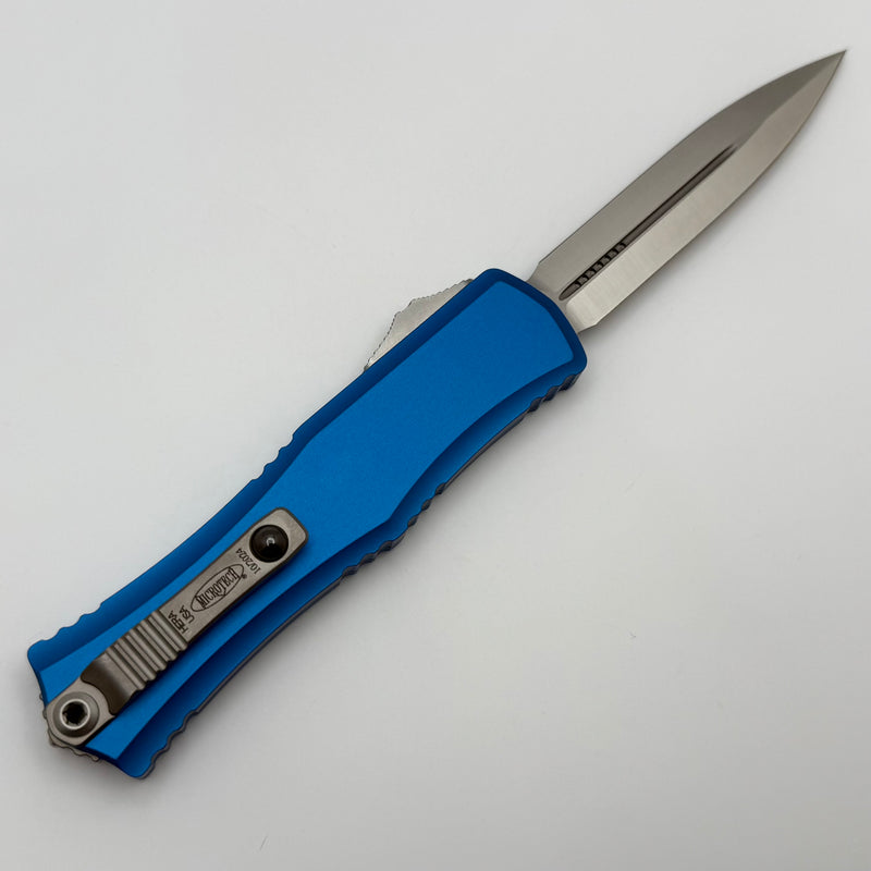 Microtech Knives Mini Hera Satin Double Edge M390MK w/ Blue Handle 1702M-4BL