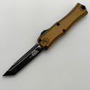 Microtech Knives Mini Hera Black Tactical T/E M390MK w/ Tan Handle 1704M-1TA