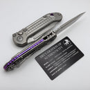 Microtech Knives LUDT Gen III Frag Titanium Handles w/ Partial Serrated Stonewash Tanto & Purple Accents 1136-11FRMS3