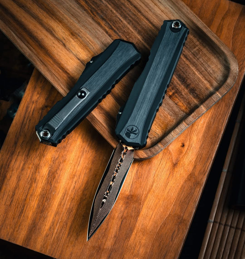 Microtech Marfione Select Cypher II Black w/ Tritium Inlaid Button & D/E Baker Forge Copper-Mai 1242-16MS1