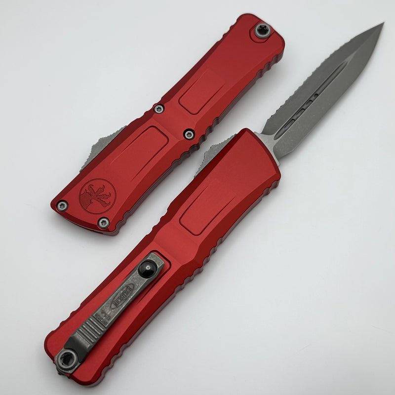 Microtech Knives Combat Troodon Gen III Apocalyptic Full Serrated Double Edge w/ Red Handle 1142-12APRD