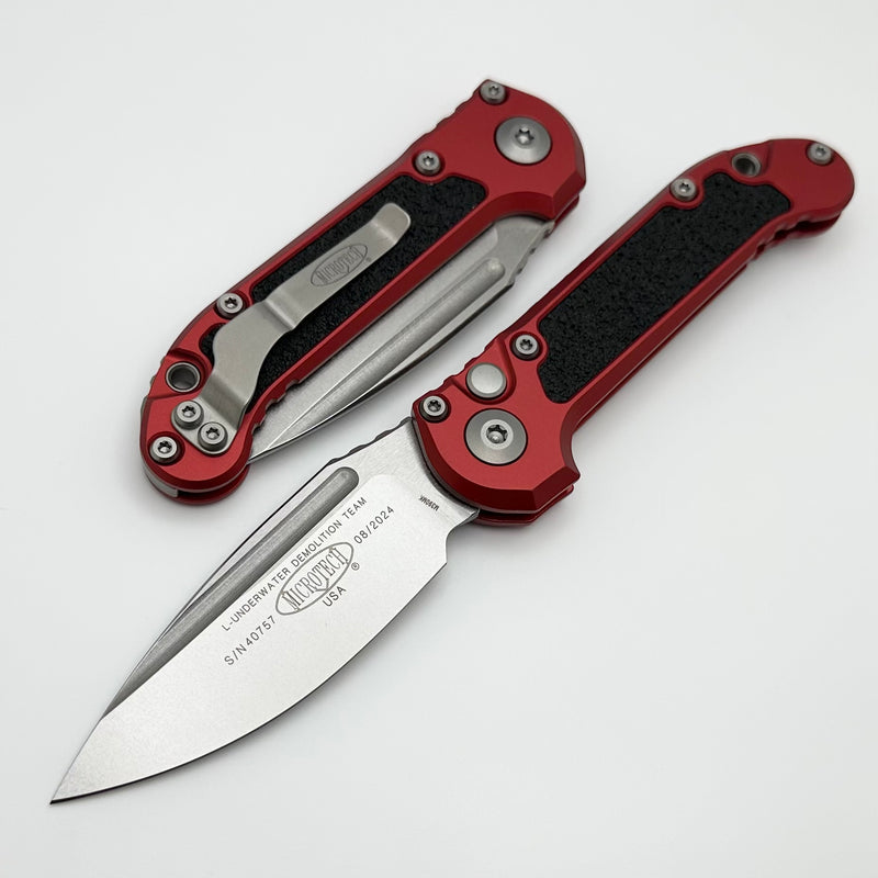 Microtech Knives LUDT Gen III Stonewash Drop Point w/ Red Handle 1135-10RD