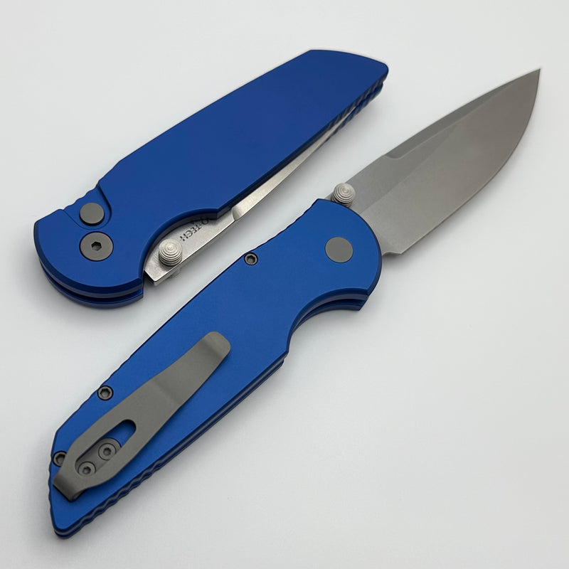 Pro-Tech TR-3 Integrity Manual Blue Aluminum Handles w/ Stonewash S35 INT101-Blue