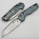 Microtech Marfione Select MSI RAM LOK Ice Blue Titanium Frag Handles w/ Double Vapor Blast & Blue Accents & Part Serrated Stonewash M390MK 210-11FRMS6