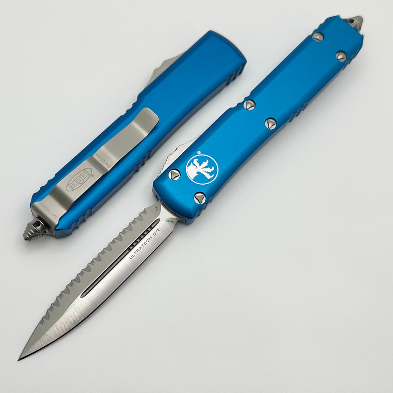 Microtech Ultratech Double Edge Satin Full Serrated & Blue 122-6BL