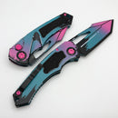 Heretic Knives Pariah M/A Button Lock Cel Shade Miami Vice Aluminum Handles w/ MagnaCut Tanto H047-CS-MV