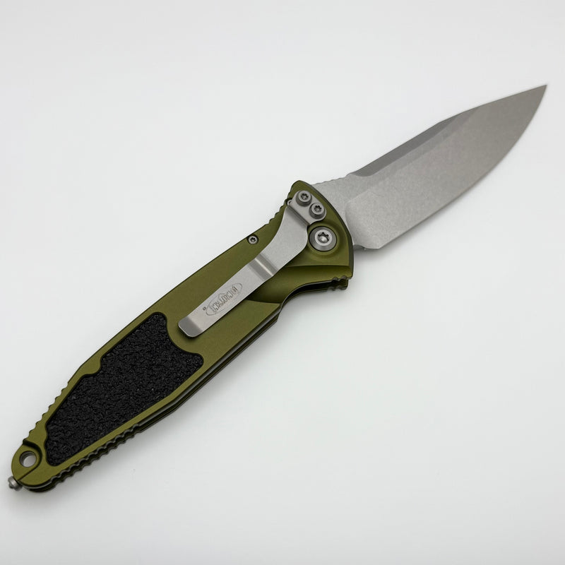 Microtech Socom Elite Auto OD Green Handles w/ S/E Stonewash 160A-10OD