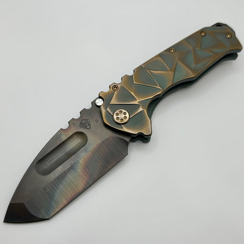 Medford Knife Praetorian TI S35 Vulcan Tanto & Bead Blast/Cement Brushed/Bronze Stained Glass Sculpting w/ Bronze Hardware/Clip