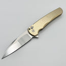 Pro-Tech Malibu AlBronze “Dragon Scale” Handle w/ Abalone Button & Mike Irie Hand Ground Mirror Wharncliffe Blade 2023 Custom 018
