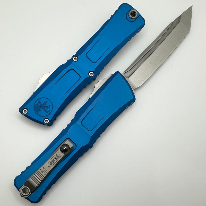 Microtech Knives Combat Troodon Gen III Stonewash Tanto w/ Blue Handle 1144-10BL