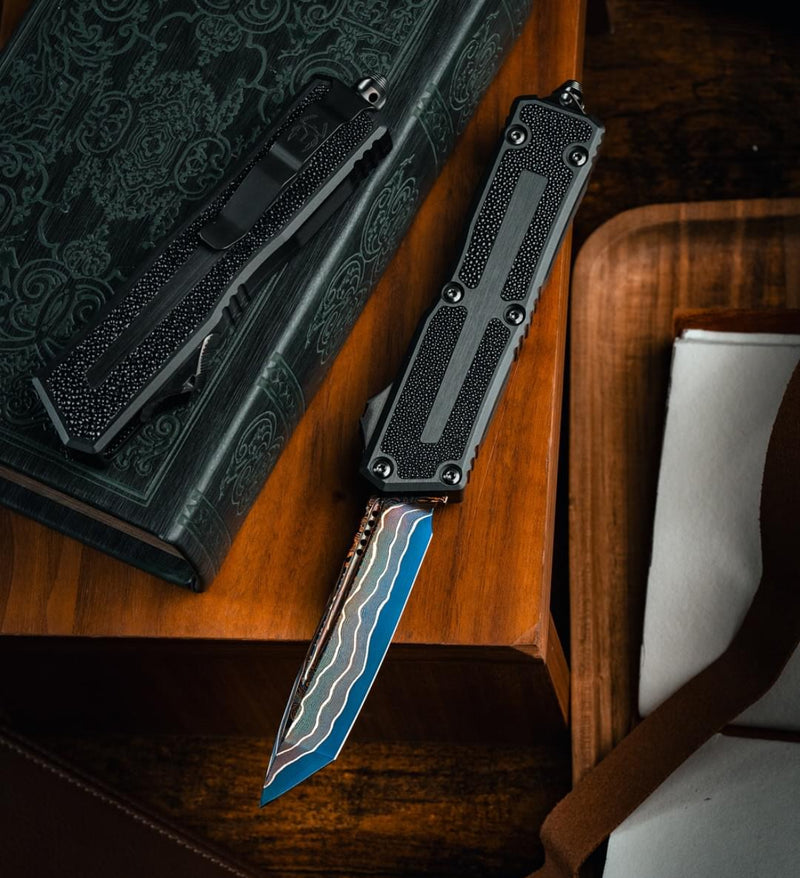 Microtech - Marfione Select Scarab 2 Gen 3 Blued Baker Forge Tanto w/ Stingray Inlaid Handle 1279-16MS1