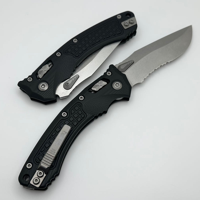 Microtech Amphibian RAM LOK Black Frag G-10 & Partial Serrated Stonewash M390MK 137RL-11FRGTBK