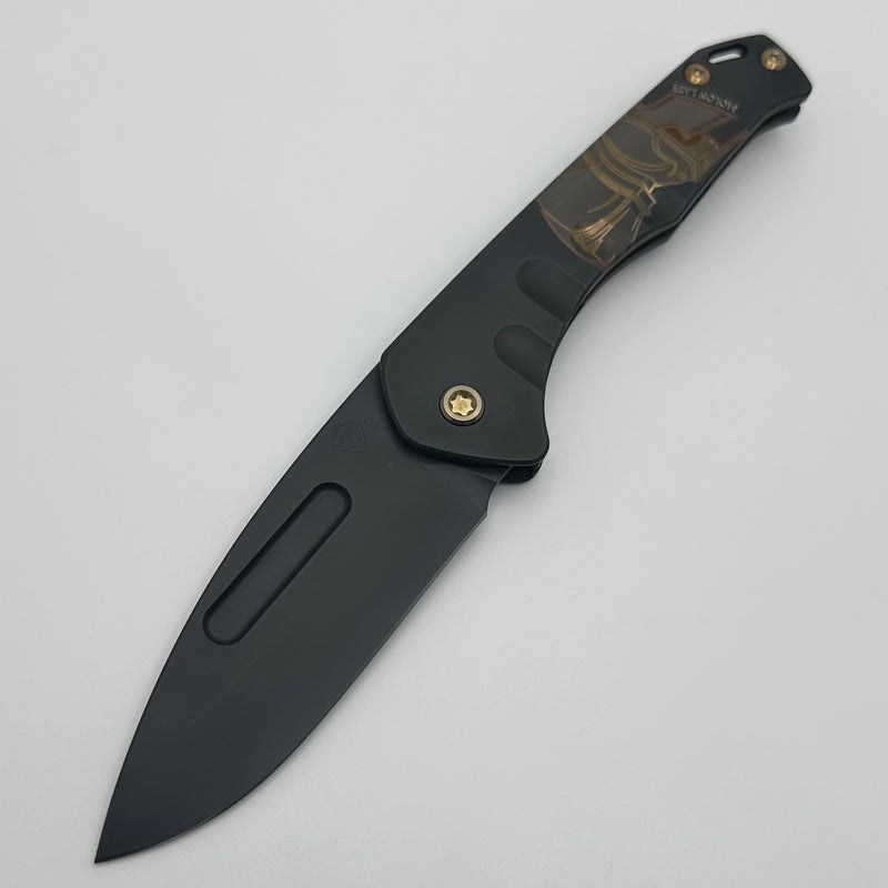 Medford Praetorian Slim S35VN DLC Drop Point & Ghost Moon Labe Handles w/ Bronze Hardware