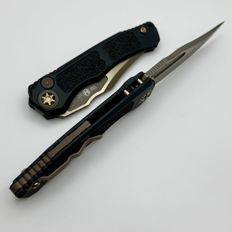 Heretic Knives Wraith Auto V4 Black Handle w/ Grip Inlays & Bronze Bowie MagnaCut Blade H002-7A