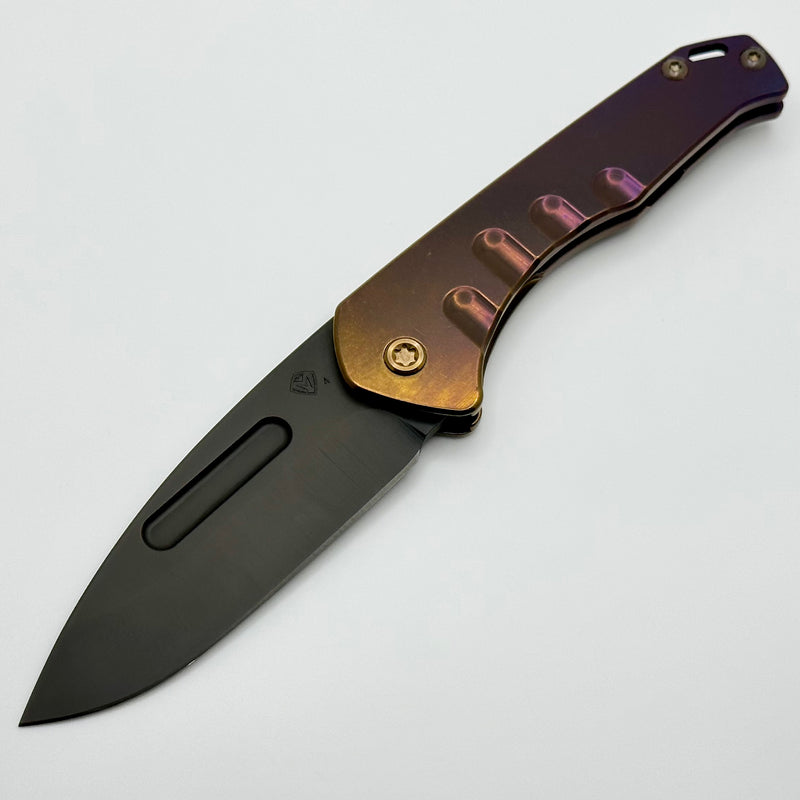 Medford Praetorian Slim S45VN PVD Drop Point & Violet-Bronze Fade Handles w/ Bronze Hardware & PVD Clip