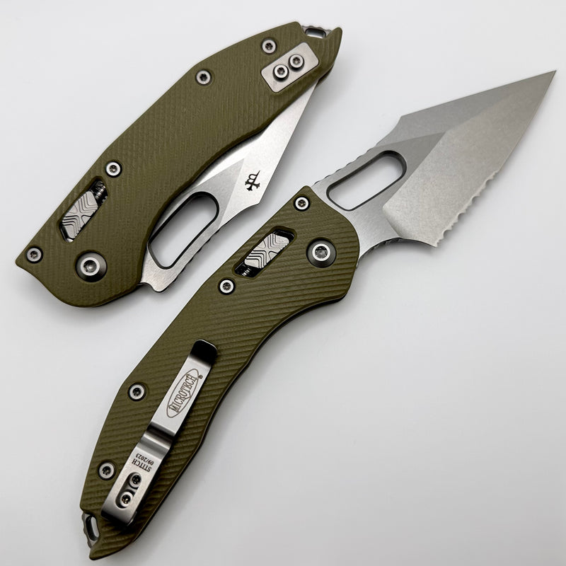 Microtech Knives Manual Stitch RAM LOK Fluted OD Green G-10 & Partial Serrated M390MK 169RL-11FLGTOD