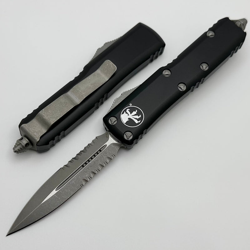 Microtech UTX-85 Double Edge Apocalyptic Partial Serrated & Black 232-11AP