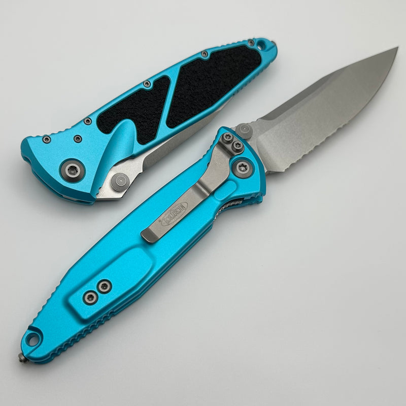 Microtech Socom Elite Manual S/E Partial Serrated Stonewash w/ Turquoise Handle 160-11TQ