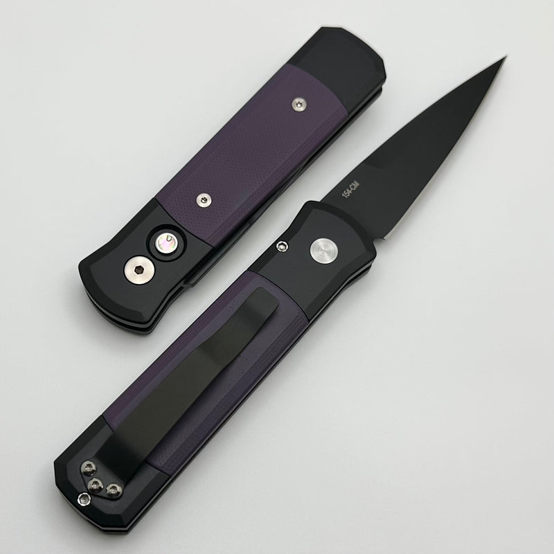 Pro-Tech Godson w/ Purple G-10 Inlays & Black Handle w/ DLC 154-CM 715-Purple