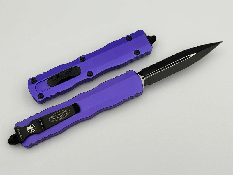 Microtech Dirac Delta Purple Handle w/ D/E Black Full Serrated 227-3PU