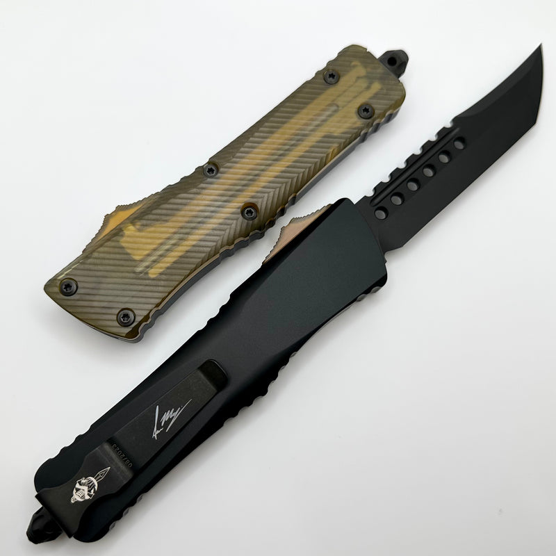 Microtech Combat Troodon DLC Hellhound w/ Fluted Ultem Top/Button 219-1DLCTULS