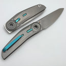 Reate Knives VK-TRON Bead Blast Titanium Handles w/ Blue Accents & Frosted Satin M390