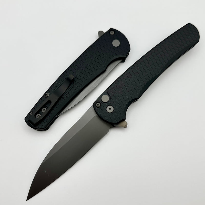 Pro-Tech Malibu Black Aluminum “Dragon Scale” Handle & Smokey Grey DLC MagnaCut Wharncliffe Blade 2023 Custom 017